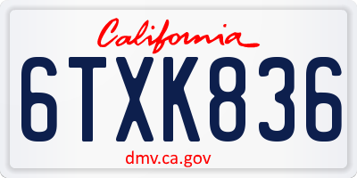 CA license plate 6TXK836
