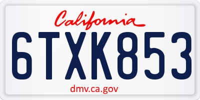 CA license plate 6TXK853