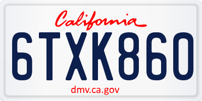 CA license plate 6TXK860