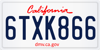 CA license plate 6TXK866