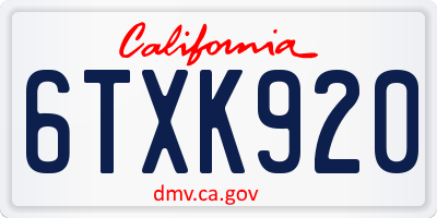 CA license plate 6TXK920