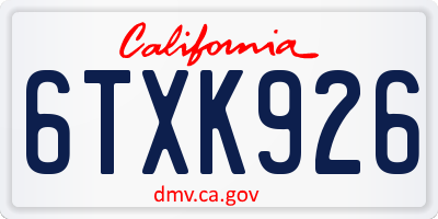 CA license plate 6TXK926