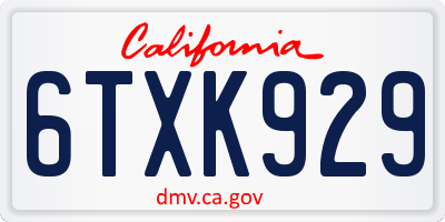 CA license plate 6TXK929
