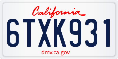 CA license plate 6TXK931
