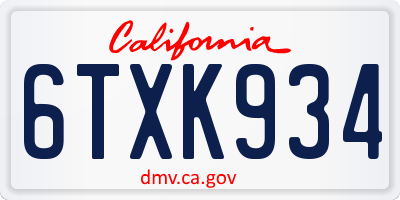 CA license plate 6TXK934