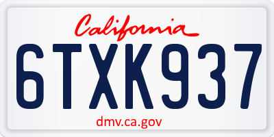 CA license plate 6TXK937