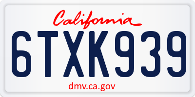 CA license plate 6TXK939