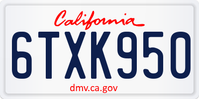 CA license plate 6TXK950