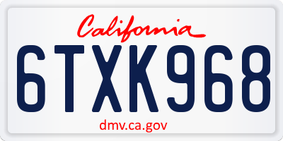CA license plate 6TXK968