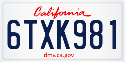 CA license plate 6TXK981