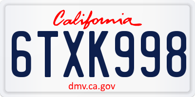 CA license plate 6TXK998