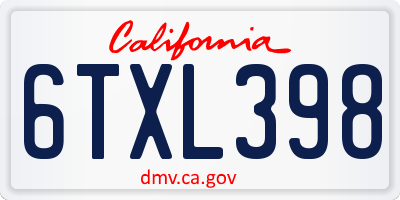 CA license plate 6TXL398