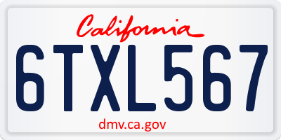 CA license plate 6TXL567