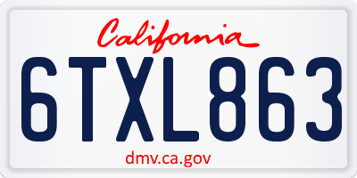 CA license plate 6TXL863