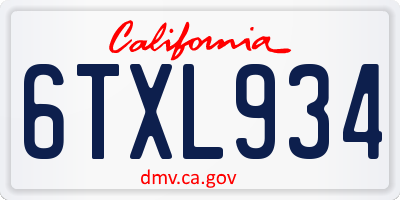 CA license plate 6TXL934