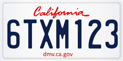 CA license plate 6TXM123