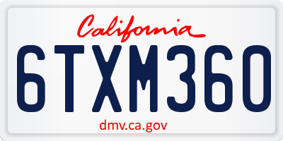 CA license plate 6TXM360