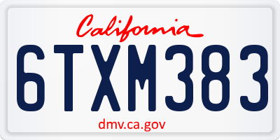CA license plate 6TXM383