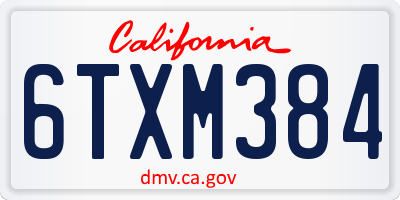 CA license plate 6TXM384