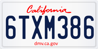 CA license plate 6TXM386