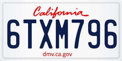 CA license plate 6TXM796
