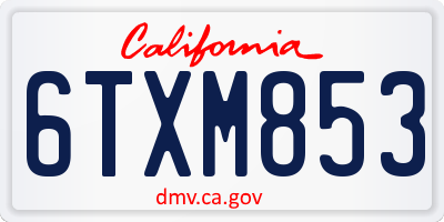 CA license plate 6TXM853