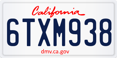 CA license plate 6TXM938
