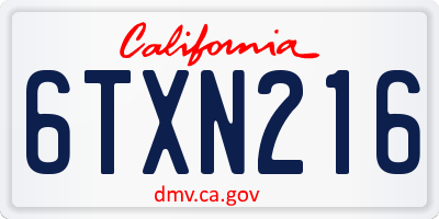 CA license plate 6TXN216