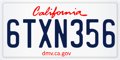 CA license plate 6TXN356