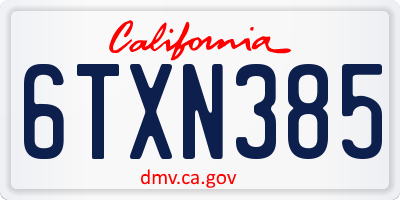 CA license plate 6TXN385