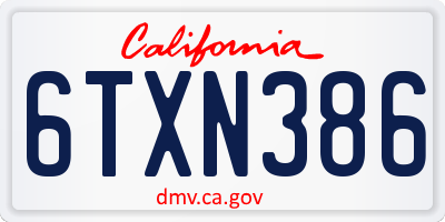 CA license plate 6TXN386
