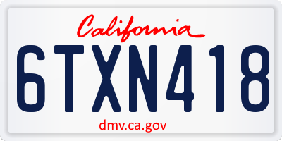 CA license plate 6TXN418