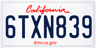 CA license plate 6TXN839
