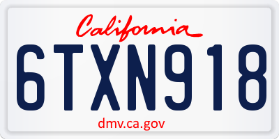 CA license plate 6TXN918
