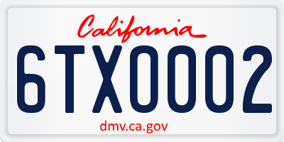 CA license plate 6TXO002