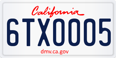CA license plate 6TXO005