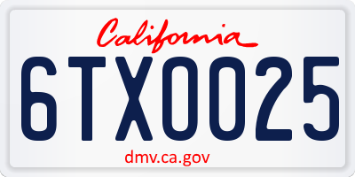 CA license plate 6TXO025