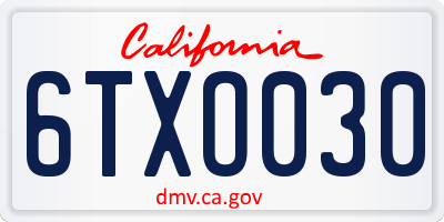 CA license plate 6TXO030