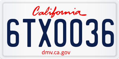 CA license plate 6TXO036