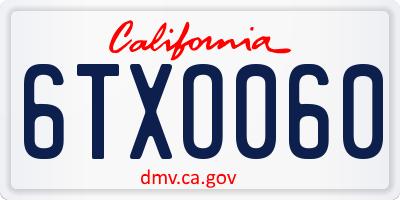 CA license plate 6TXO060