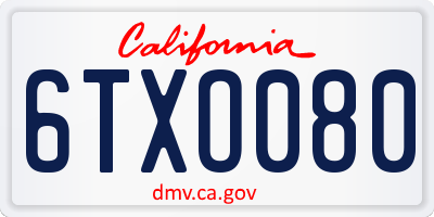 CA license plate 6TXO080