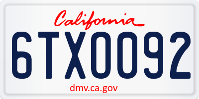 CA license plate 6TXO092