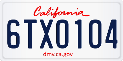 CA license plate 6TXO104