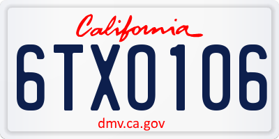 CA license plate 6TXO106