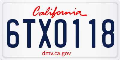 CA license plate 6TXO118
