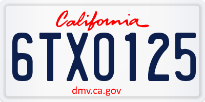 CA license plate 6TXO125