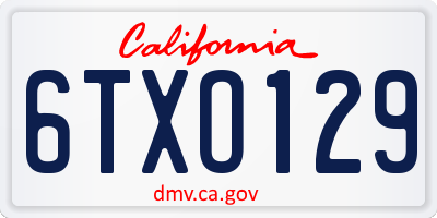 CA license plate 6TXO129