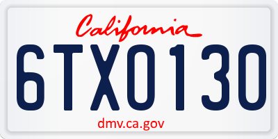 CA license plate 6TXO130