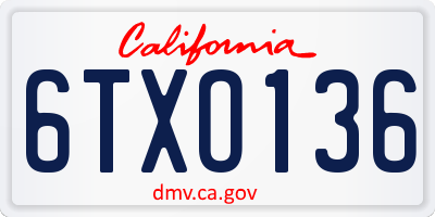 CA license plate 6TXO136