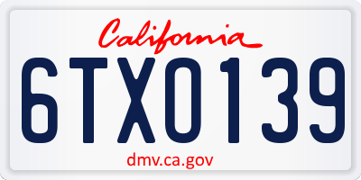 CA license plate 6TXO139